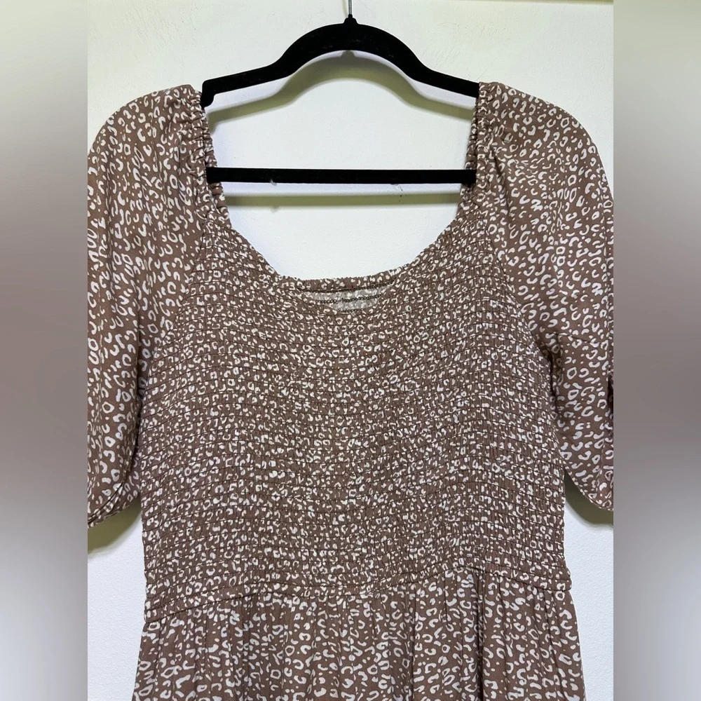Japna | Brown Ditsy Print Tiered Midi Dress | Puff Sleeve Boho Style | Size M - Picture 4 of 10